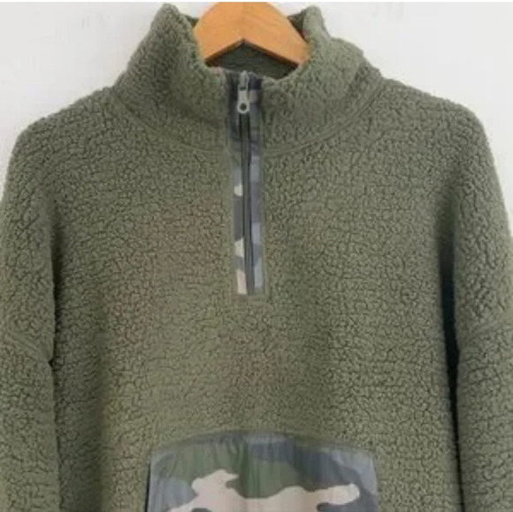 Aerie Offline Green Camo Quarter Zip Fleece Pullover Size S - Picture 5 of 9